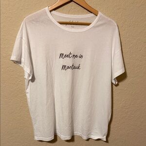 Wyld Blue Meet Me In Montauk White Tee with Brown Script Logo